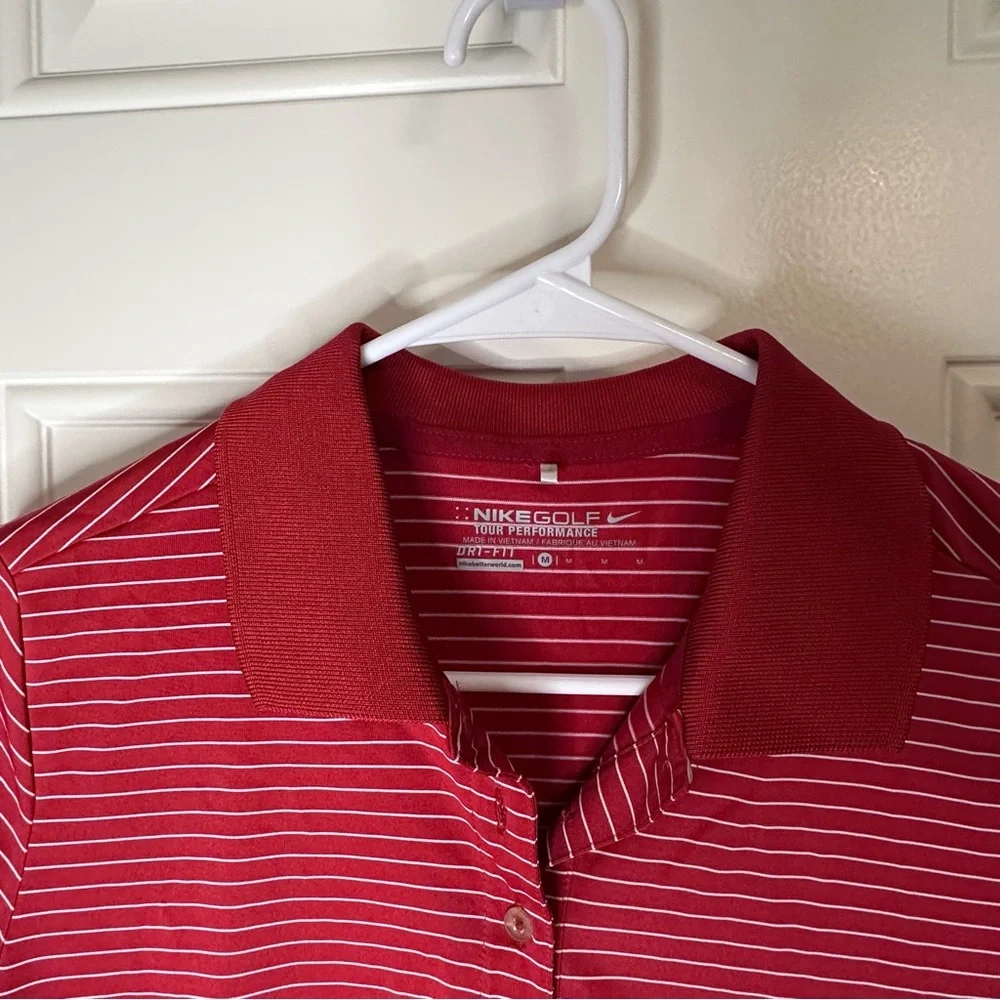 Nike Red and White Fitted Polo Button Down